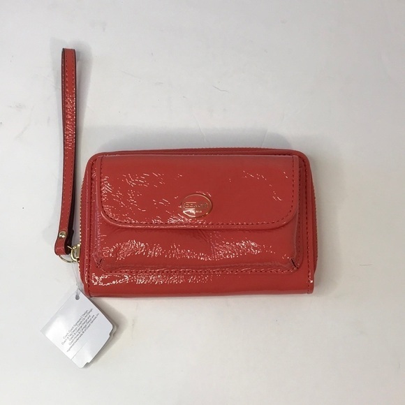 COACH Orange Zip Around Patent Leather Wristlet Wallet - Picture 1 of 8